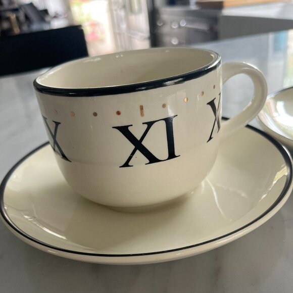 Set of 2 Vintage Arthur Wood Roman Numerals Clock Face Coffee Cups & Saucers - Picture 2 of 8